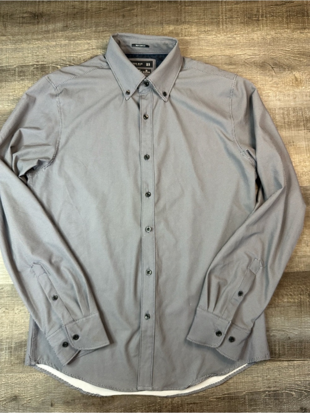 Cactus Man Long-Sleeve Button-Down Dress Shirt, Navy White Dots Stretch, Wicking